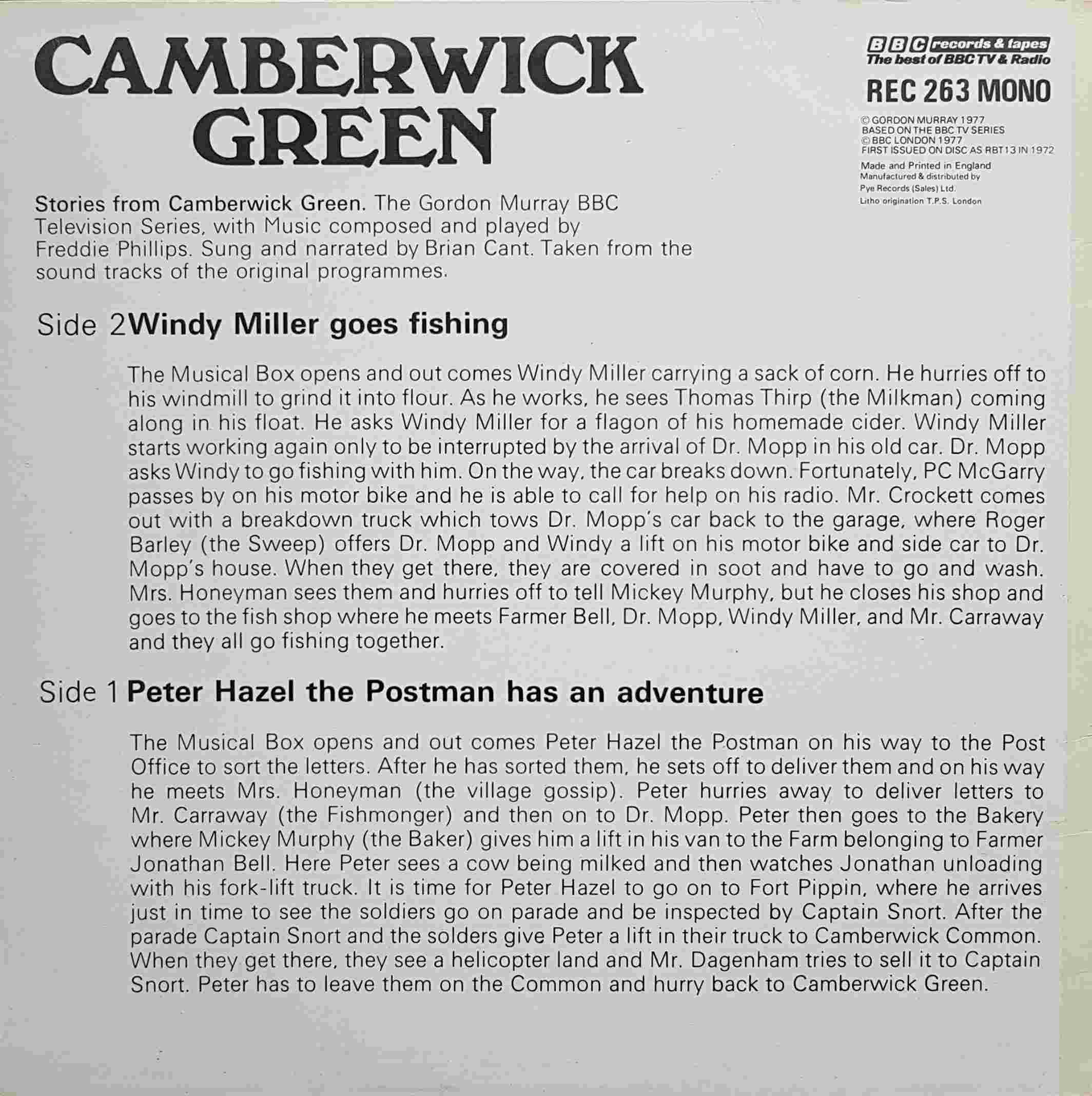 Picture of REC 263 Camberwick Green by artist Brian Cant / Freddie Phillips from the BBC records and Tapes library